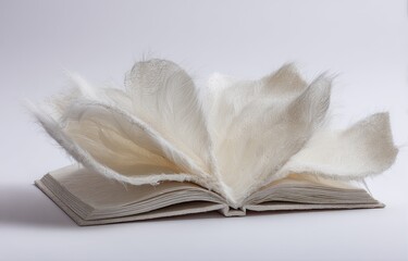 Open book with fluffy white pages