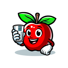 Smiling Apple Mascot Holding a Glass of Juice