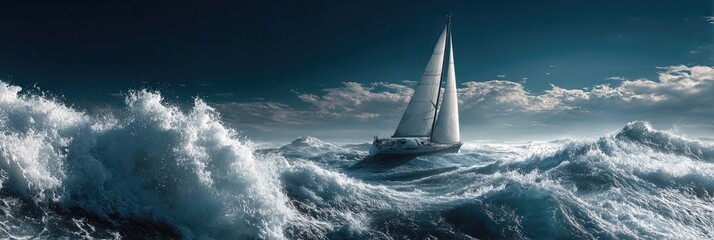 Sailboat braves a stormy sea