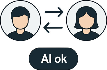 Shift swap- two avatar circles with swap arrows and 'AI ok'' Illustration
