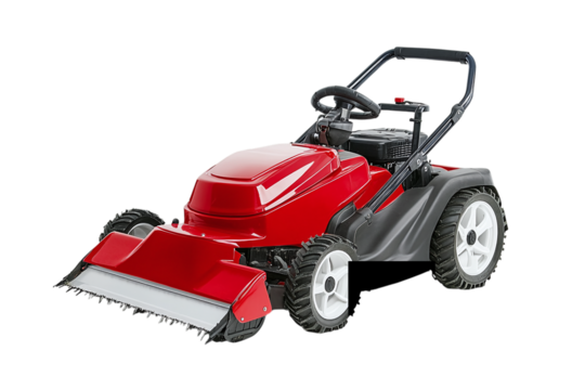 Red garden tiller machine isolated on transparent background