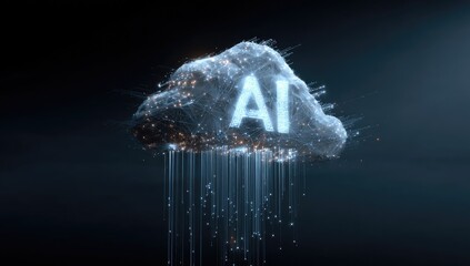 Glowing AI cloud with data streams