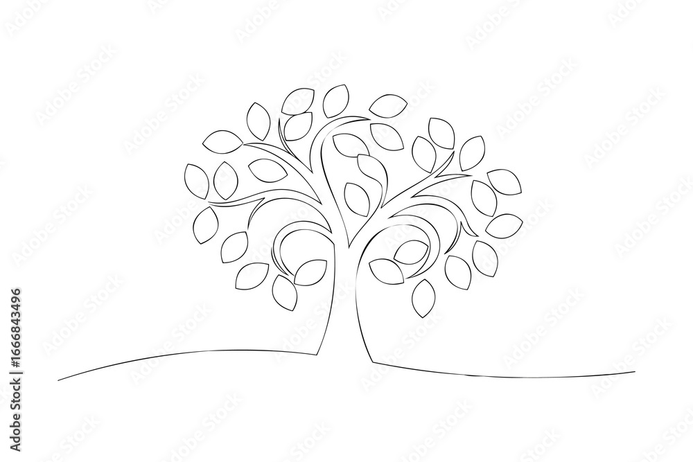 Aufkleber a delicate continuous line drawing a tree with many leaves continous line nature