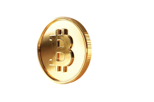 Golden bitcoin cryptocurrency coin isolated on transparent background