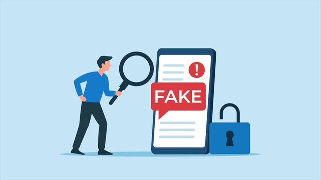 Detecting fake news and hoaxes on social media cartoon animation 4K motion graphic