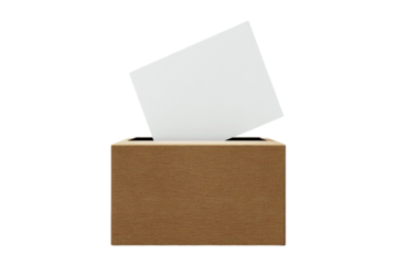 Ballot paper being placed into a ballot box isolated on transparent background
