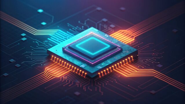 Advanced microprocessor chip illuminated with futuristic digital circuits and data flow