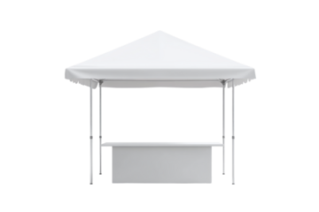 White canopy tent with table isolated on transparent background