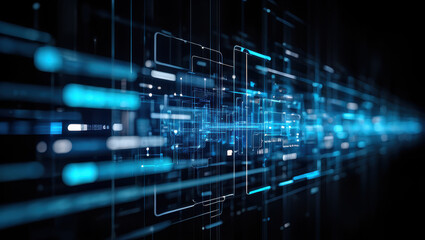 Dynamic futuristic digital network with glowing blue lines, perfect for technology, data, and innovation concepts, modern design