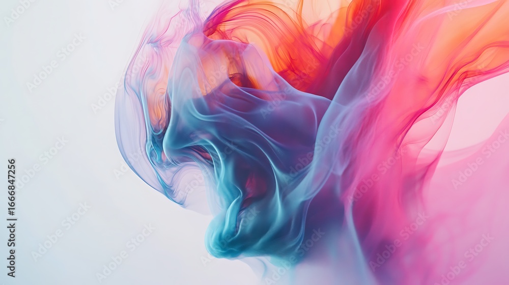 Poster ethereal abstract of vibrant hues: an artistic display of fluid forms and dynamic colors, with a del