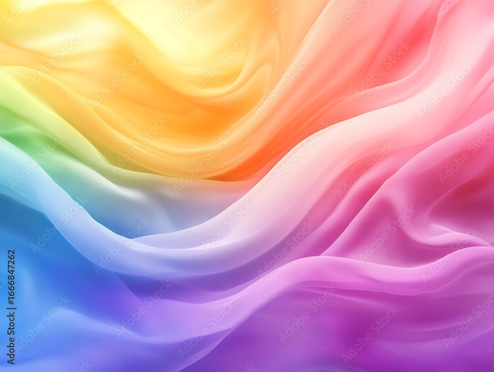 Poster rainbow serenity: a vibrant display of flowing fabrics, creating a breathtaking spectrum of colors a