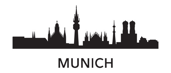 MUNICH bavaria germany City Skyline Vector. Vector black silhouette. with white background