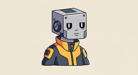 Fototapeta premium Futuristic Persona: A stylized illustration of a robotic humanoid character, embodying advanced technology with a touch of human-like emotion and features a minimalist aesthetic.