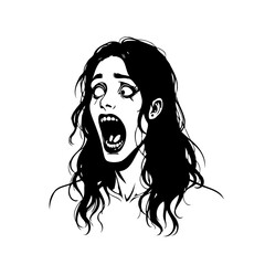 Distorted reality portrayed through a woman’s expressive face depicting deep horror and dread in