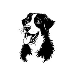 Elegant black and white illustration of a cheerful border collie dog expressing happiness and