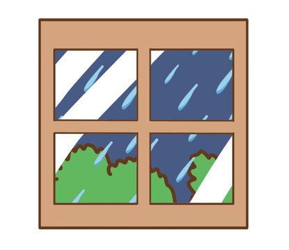 Rainy Window Scene with Heavy Raindrops and Dark Cloudy Sky