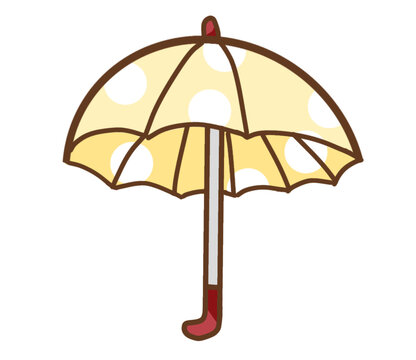 Yellow Umbrella with White Polka Dots in Cute Cartoon Style