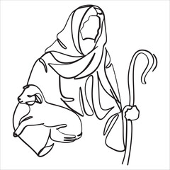 Good Shepherd Jesus With Lamb Line Art