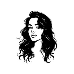 Elegant monochromatic portrait showcases a woman with flowing hair expressing an air of