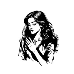 Elegant monochromatic illustration of a serene woman showcasing artistic line work and graceful