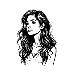 Elegant monochromatic portrait unveils a woman's serene beauty through intricate linework delicate