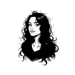 Elegant monochrome portrait of a woman with flowing dark hair a study in minimalist beauty