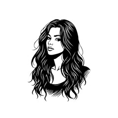 Elegant monochrome portrait of a woman with flowing hair artwork with confident and sophisticated