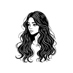 Elegant monochrome woman portrait with flowing curls and graceful features a refined artistic