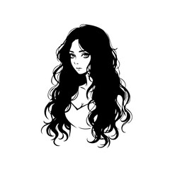 Elegant portrait illustration depicting a woman with flowing dark hair in minimalistic style