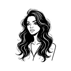 Elegant portrait illustration of a woman with flowing hair and classic features isolated against a