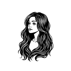 Elegant vector portrait of a woman with flowing hair in monochrome stylish depiction and beauty
