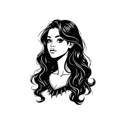 Elegant woman portrait showcases flowing dark hair and captivating eyes evoking artistic