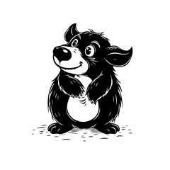Enchanting monochrome bear cub illustration radiating joy and innocence with artistic flair