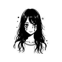 Expressive monochrome illustration of a young woman portrait with emotional intensity for graphic