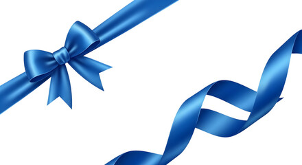 A stunning blue ribbon and bow elegantly presented on a white backdrop