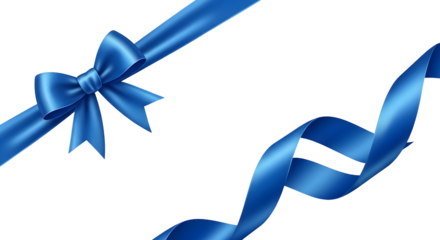 A stunning blue ribbon and bow elegantly presented on a white backdrop