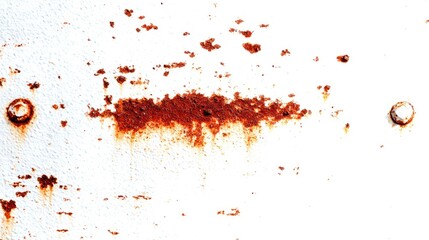 Rusted white metal surface with scattered patches of rust.