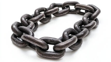 Obraz premium A black chain with large links, lying on a white surface with a white background.