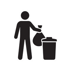 Man holding a recycling bin and trash can isolated illustration