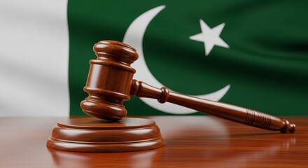 Justice in Pakistan &ndash; Gavel with National Flag Backdrop