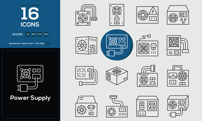 Power supply Flat Line Icons Set – Universal UI/UX Graphic Design Pack
