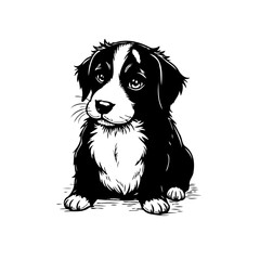 Monochrome illustration of a charming puppy with an endearing expression captivating viewer with