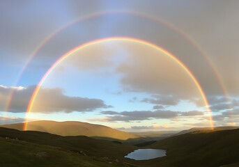 Double rainbow over a valley