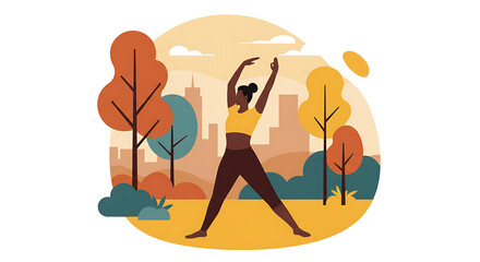 African American Woman Stretching in Urban Park for Wellness and Healthy Lifestyle Vector Illustration