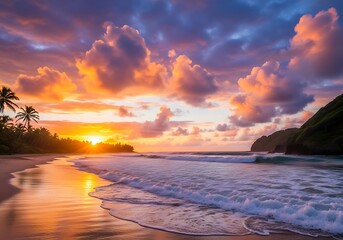 Obraz premium Beautiful Travel Beach Sunset with Vibrant Colors 