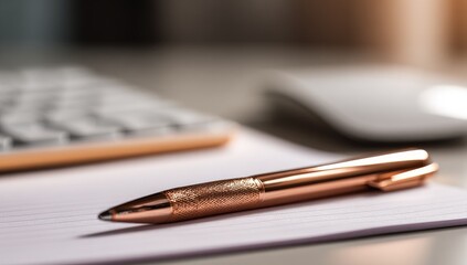 Rose gold pen on lined paper, office desk