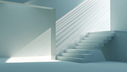 Obraz premium Light-filled, minimalist interior with stairs