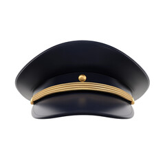Black pilot cap with gold emblem and visor design