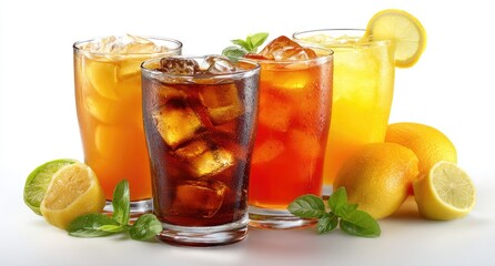 Fototapeta premium Iced drinks in glasses, various flavors