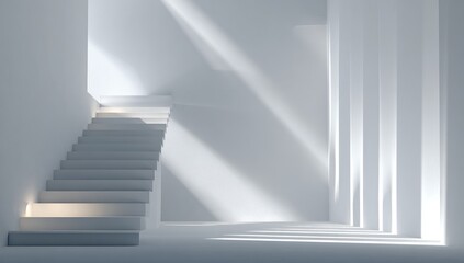 Fototapeta premium Empty, minimalist stairway bathed in sunlight